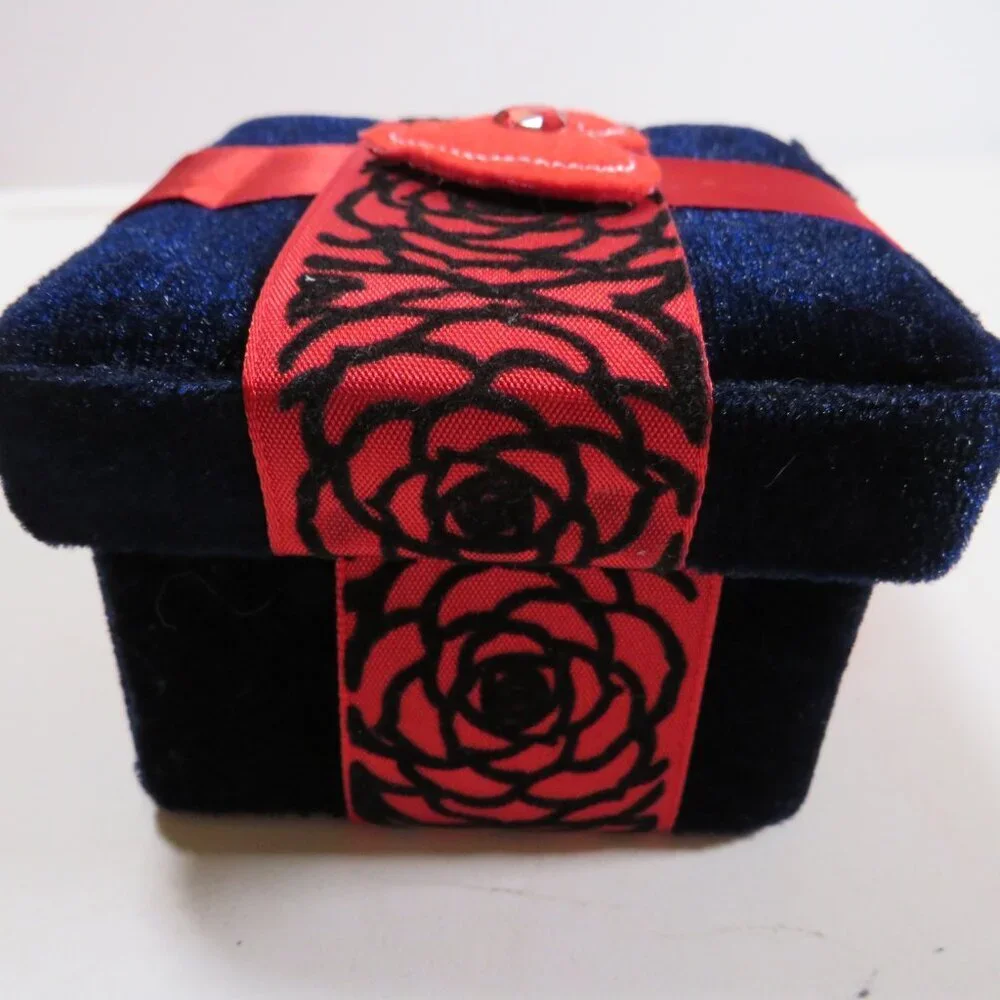 Navy & Red Velvet fabric covered box Great for Valentine's Gifts